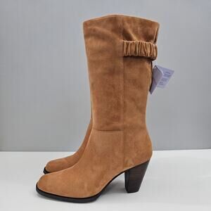 NEW Aerosoles Liki Heeled Boots Womens 8.5 Tan Suede Pull On Fall Dress Western